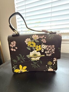 Steve Madden Black Floral Crossbody Bag with Yellow & Pink Accents